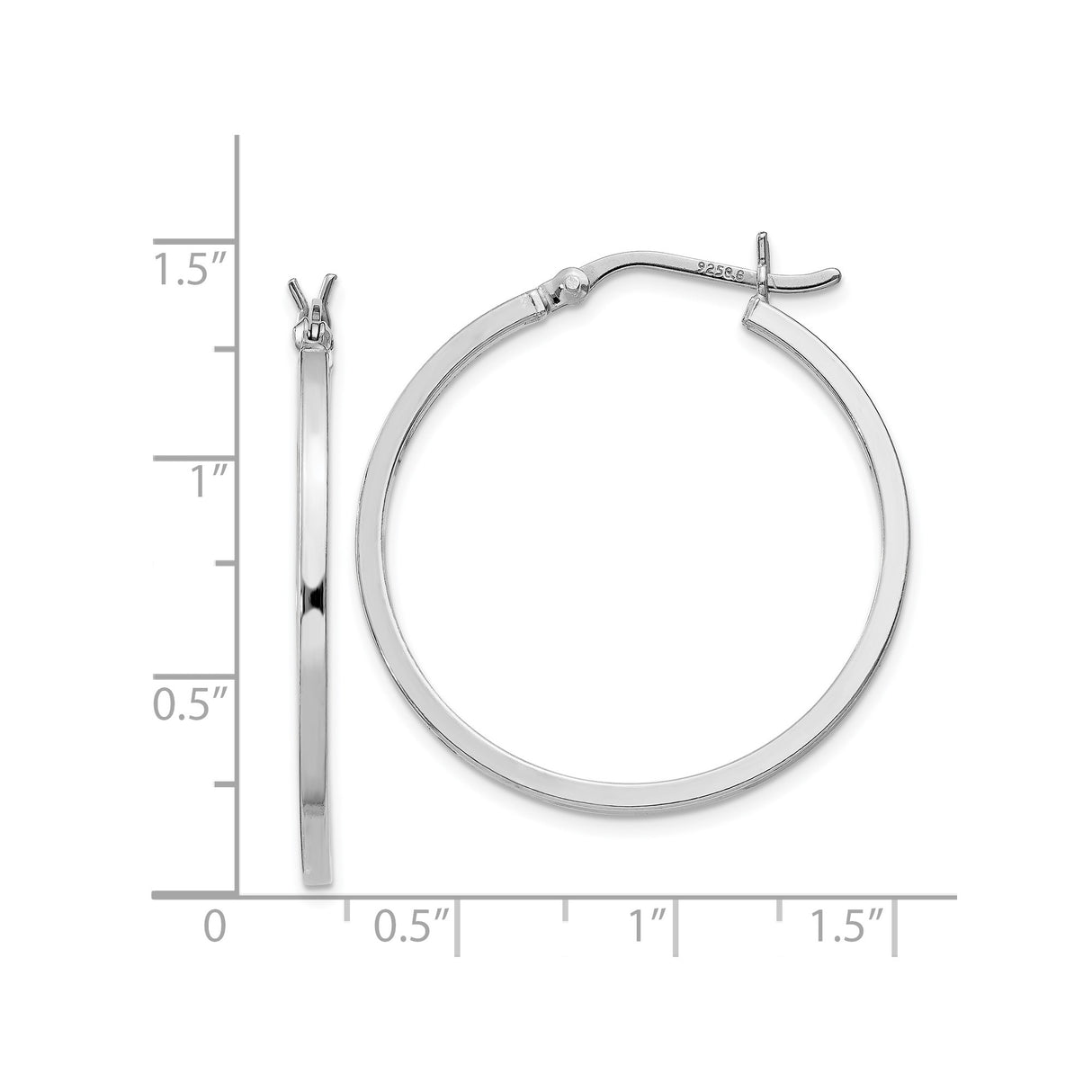Sterling Silver Hoop Earrings with Sleek Polished Flat Design and Latch-Back Closure