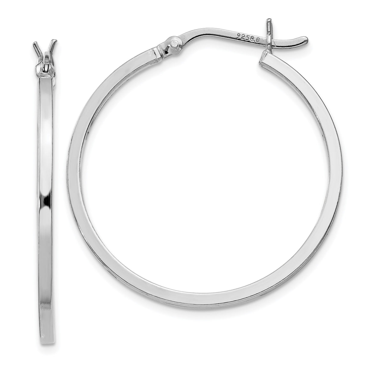 Sterling Silver Hoop Earrings with Sleek Polished Flat Design and Latch-Back Closure