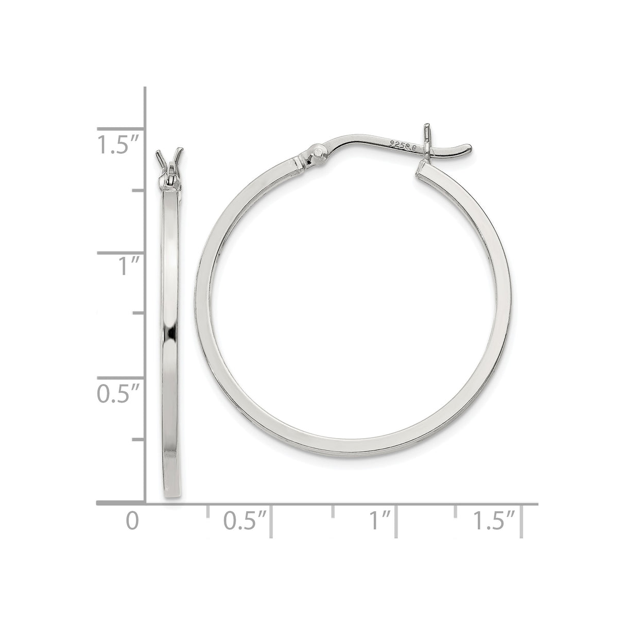 Sterling Silver Hoop Earrings, Flat Polished Design with Hinged Backs for Women