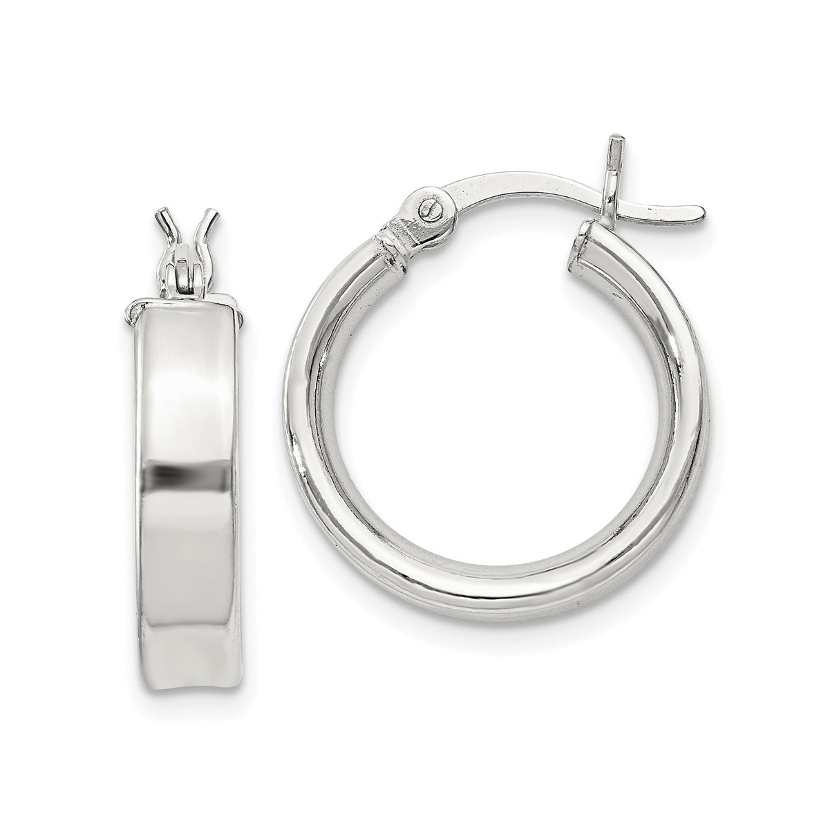 Sterling Silver Hoop Earrings with Latch Back, Classic Round Polished Minimalist Style