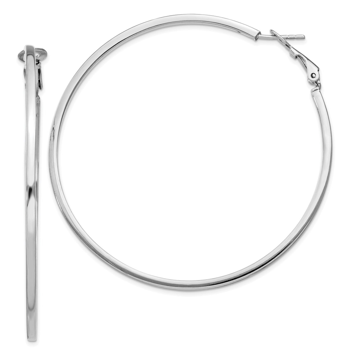 Sterling Silver Large Hoop Earrings, Lightweight Polished Round Minimalist Design for Women