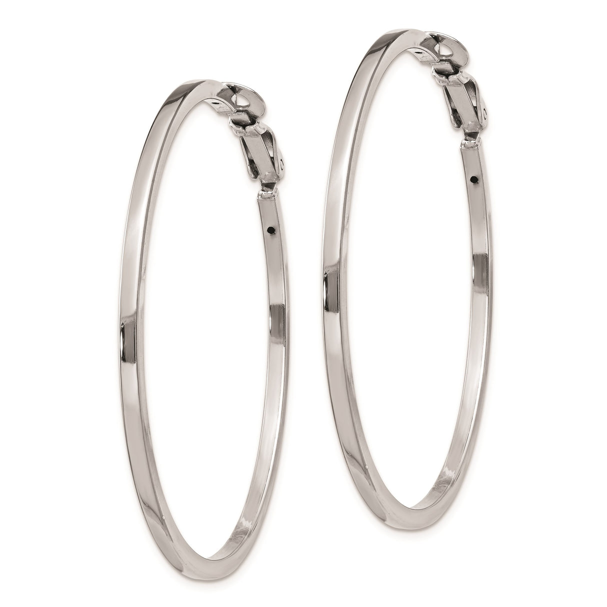 Sterling Silver Hoop Earrings, Large Polished Round Design with Omega Clip Back
