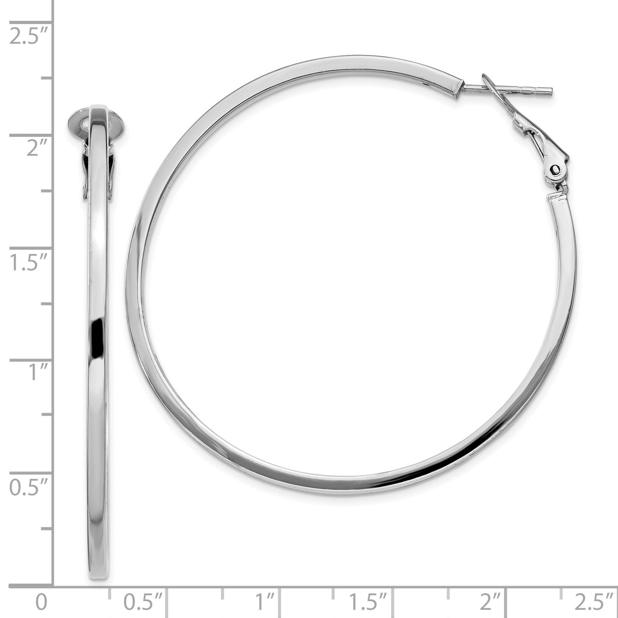 Sterling Silver Hoop Earrings, Large Polished Round Design with Omega Clip Back