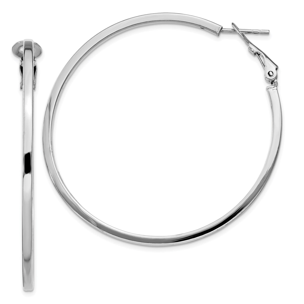 Sterling Silver Hoop Earrings, Large Polished Round Design with Omega Clip Back