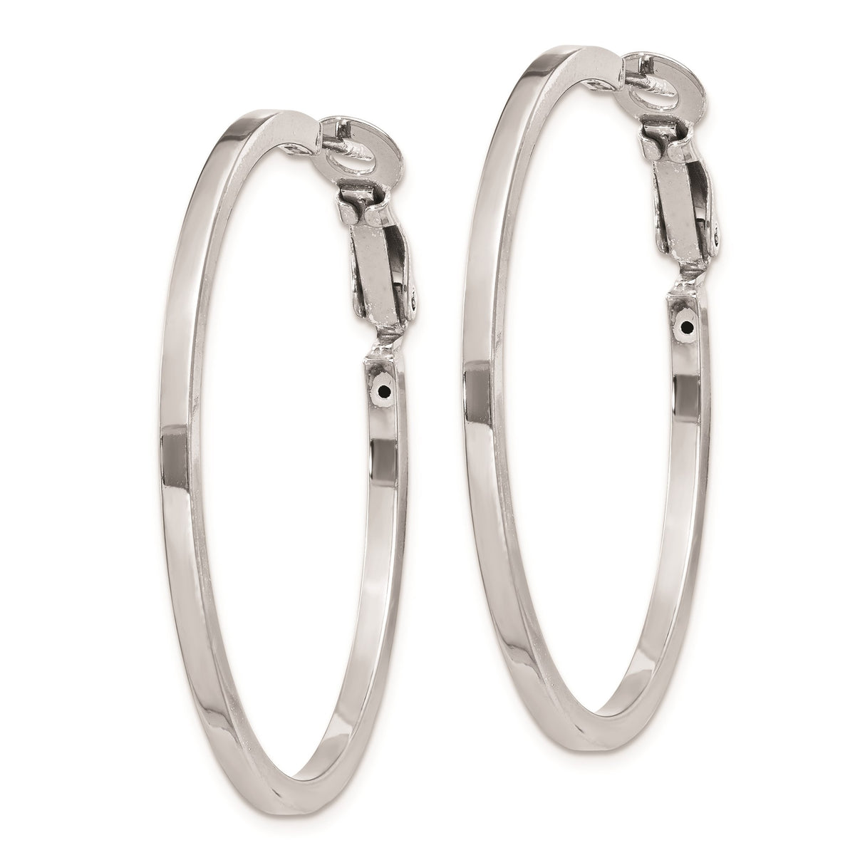 Sterling Silver Hoop Earrings, Polished Round Latch Back, Rhodium Plated Minimalist Design