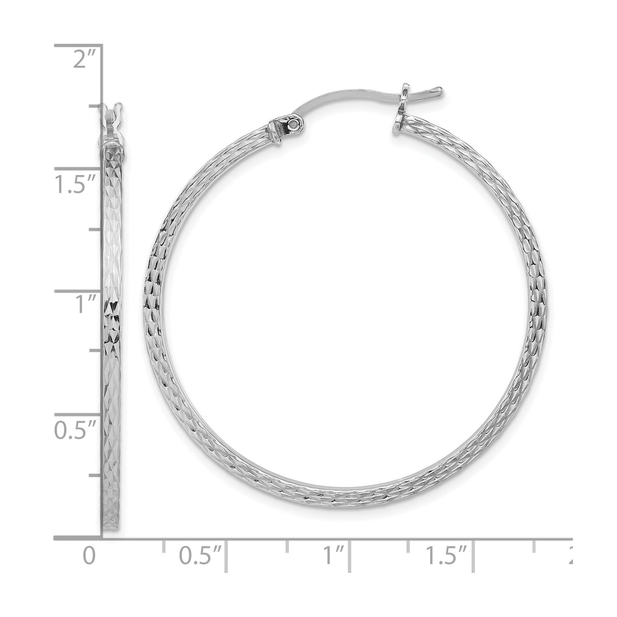 Sterling Silver Hoop Earrings with Diamond-Cut and Textured Finish, Latch-Back Closure