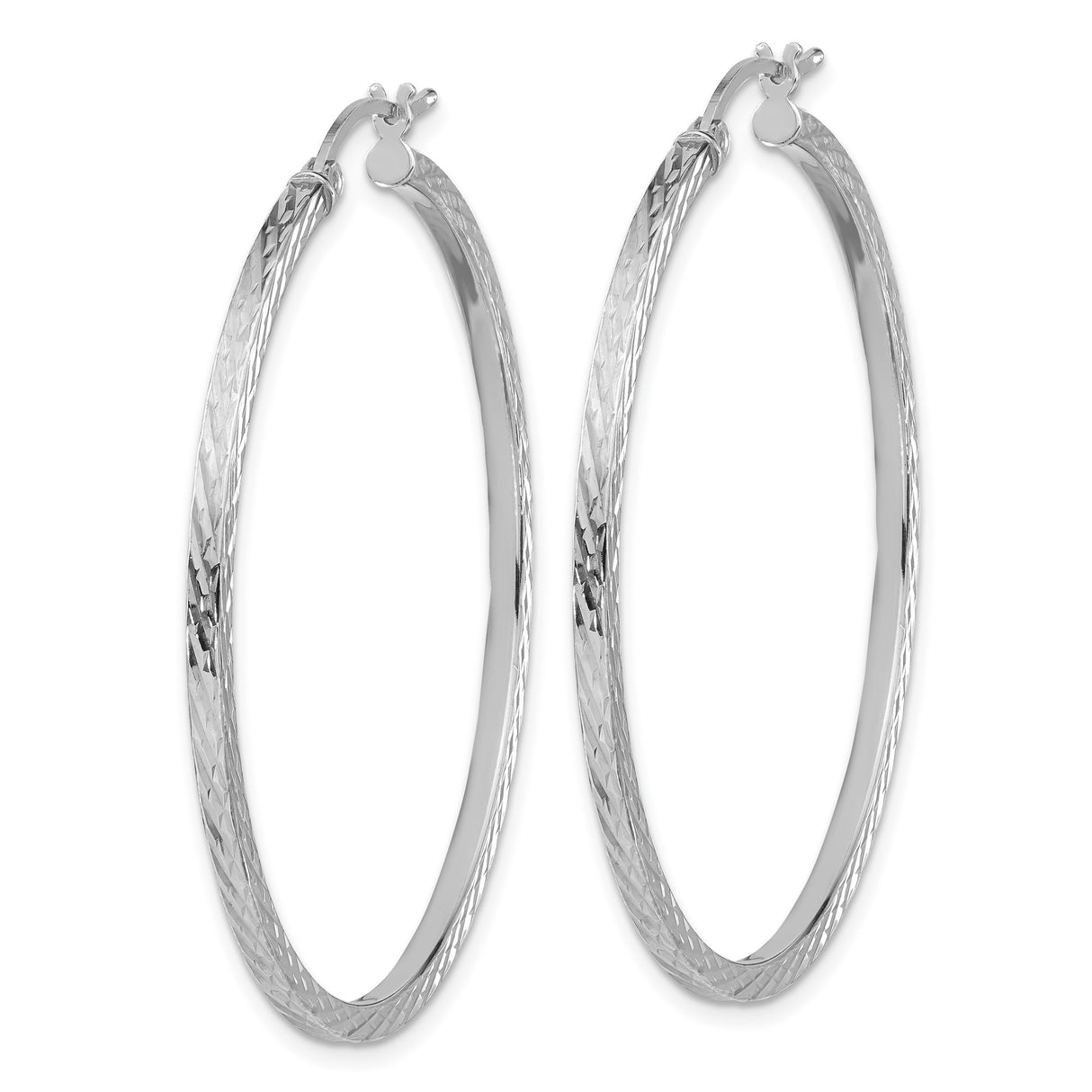 Sterling Silver Hoop Earrings, Large Round Diamond Cut Textured Finish, Minimalist Style for Women