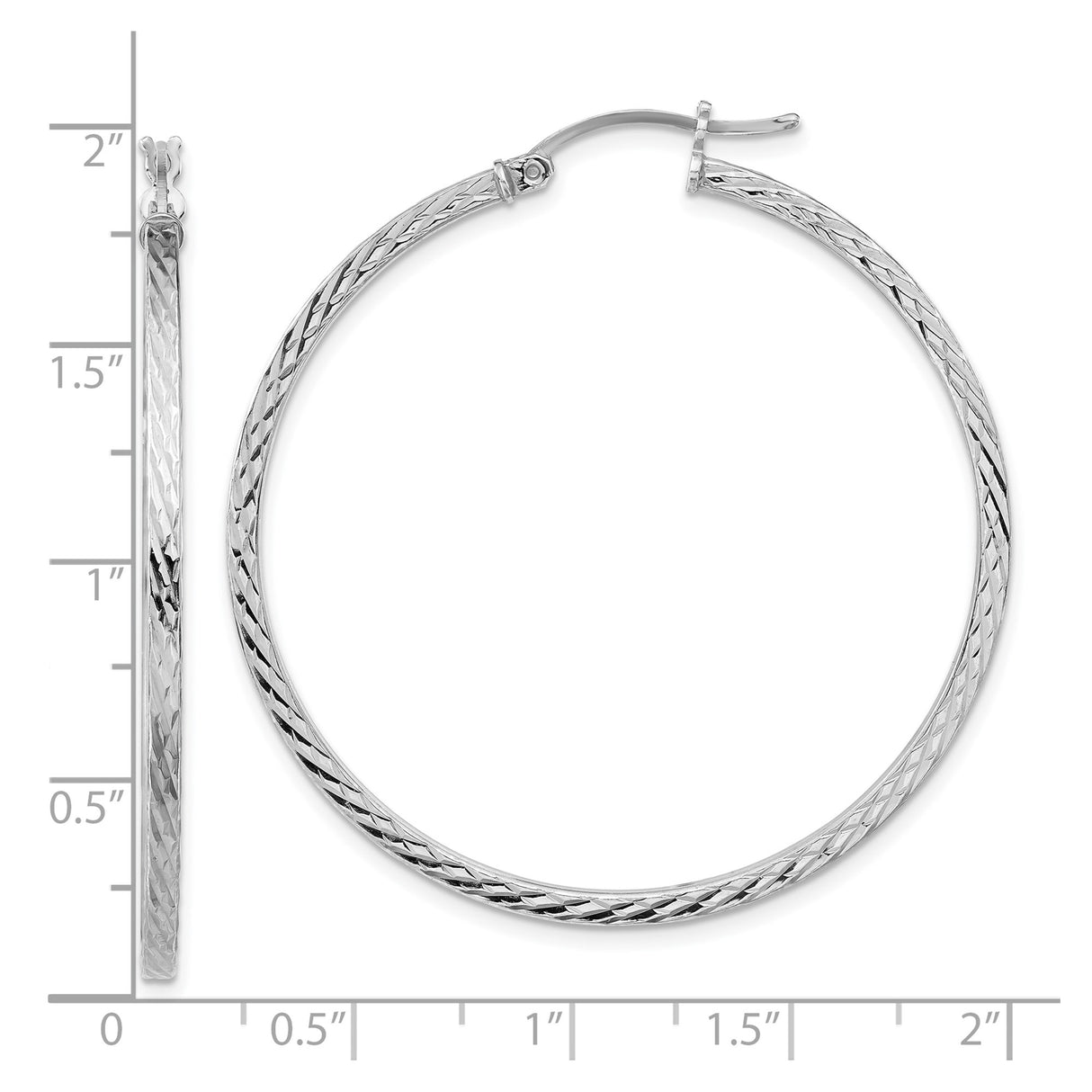 Sterling Silver Hoop Earrings, Large Round Diamond Cut Textured Finish, Minimalist Style for Women