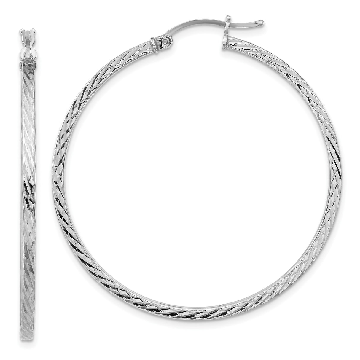 Sterling Silver Hoop Earrings, Large Round Diamond Cut Textured Finish, Minimalist Style for Women