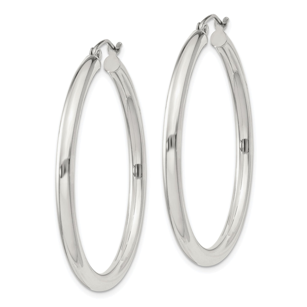 Sterling Silver Hoop Earrings, 3mm Round Minimalist Design with Polished Finish, Hinged Clasp