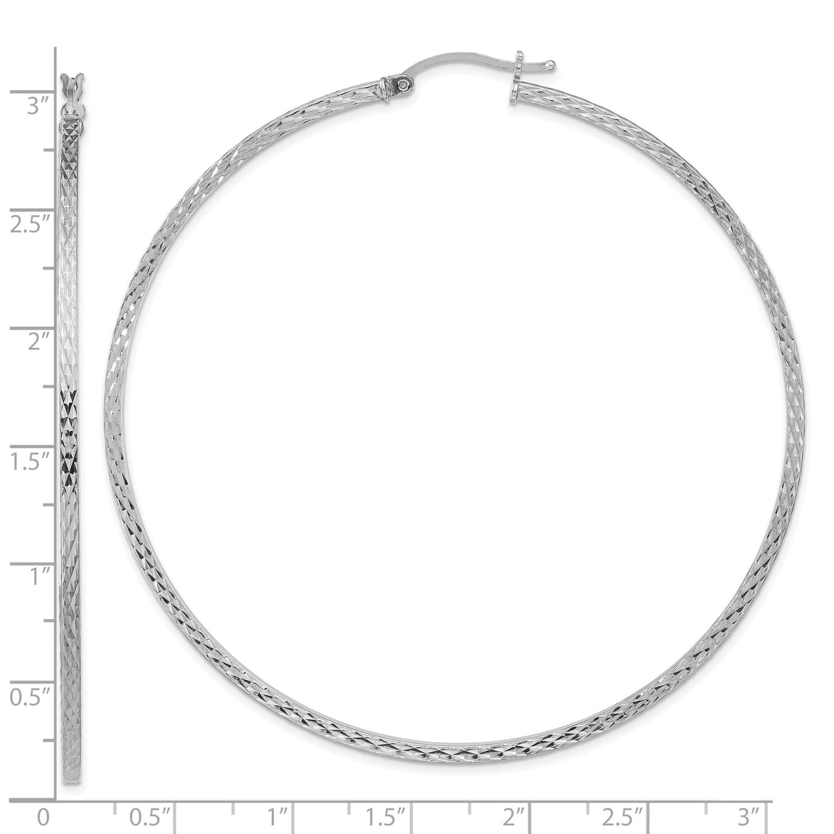 Sterling Silver Hoop Earrings, Textured Tube with Diamond-Cut Detail, Lightweight Large Circles