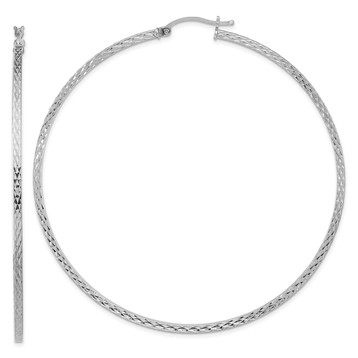 Sterling Silver Hoop Earrings, Textured Tube with Diamond-Cut Detail, Lightweight Large Circles
