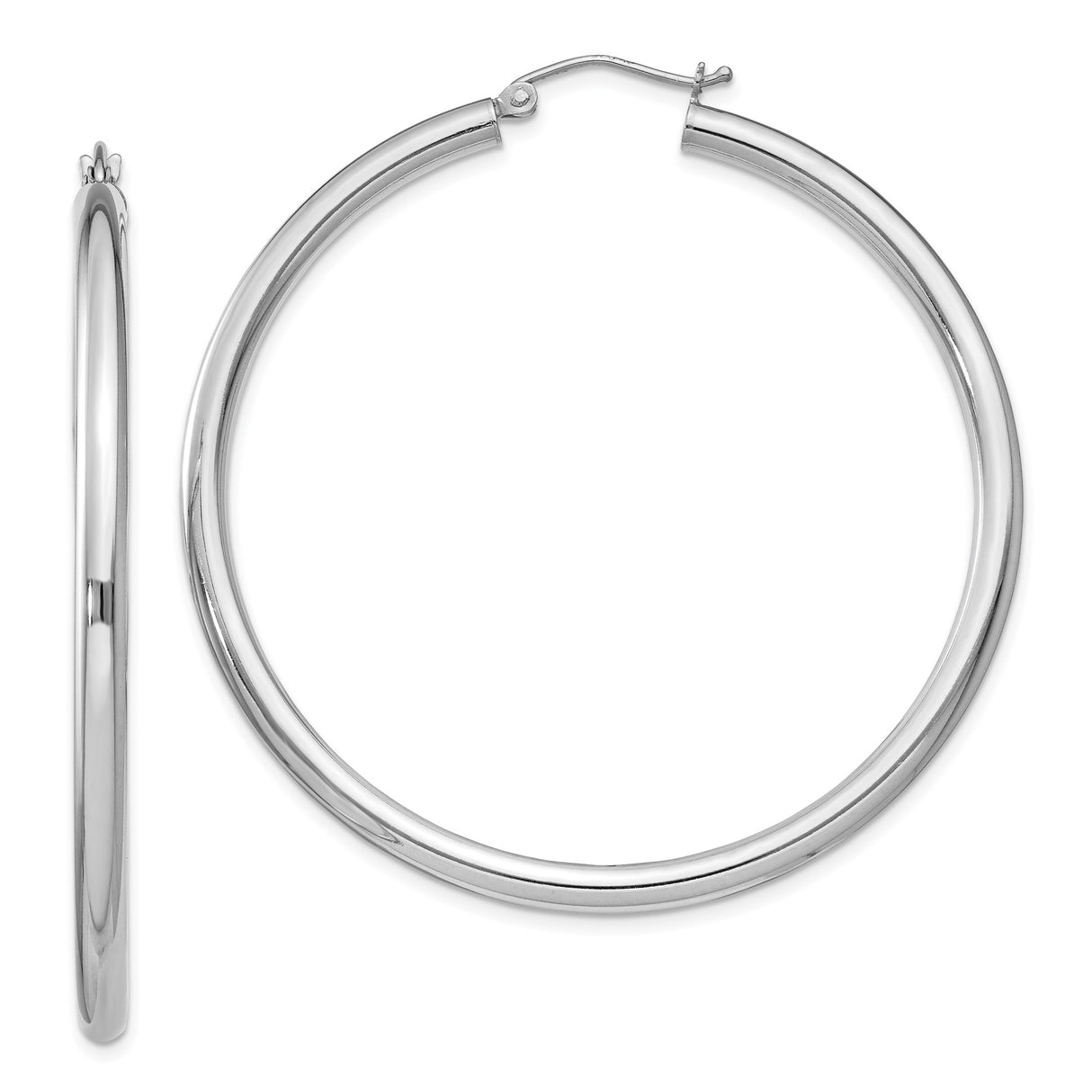 Sterling Silver Hoop Earrings, Large Polished Round Tube Design, Lightweight Minimalist Style for Women