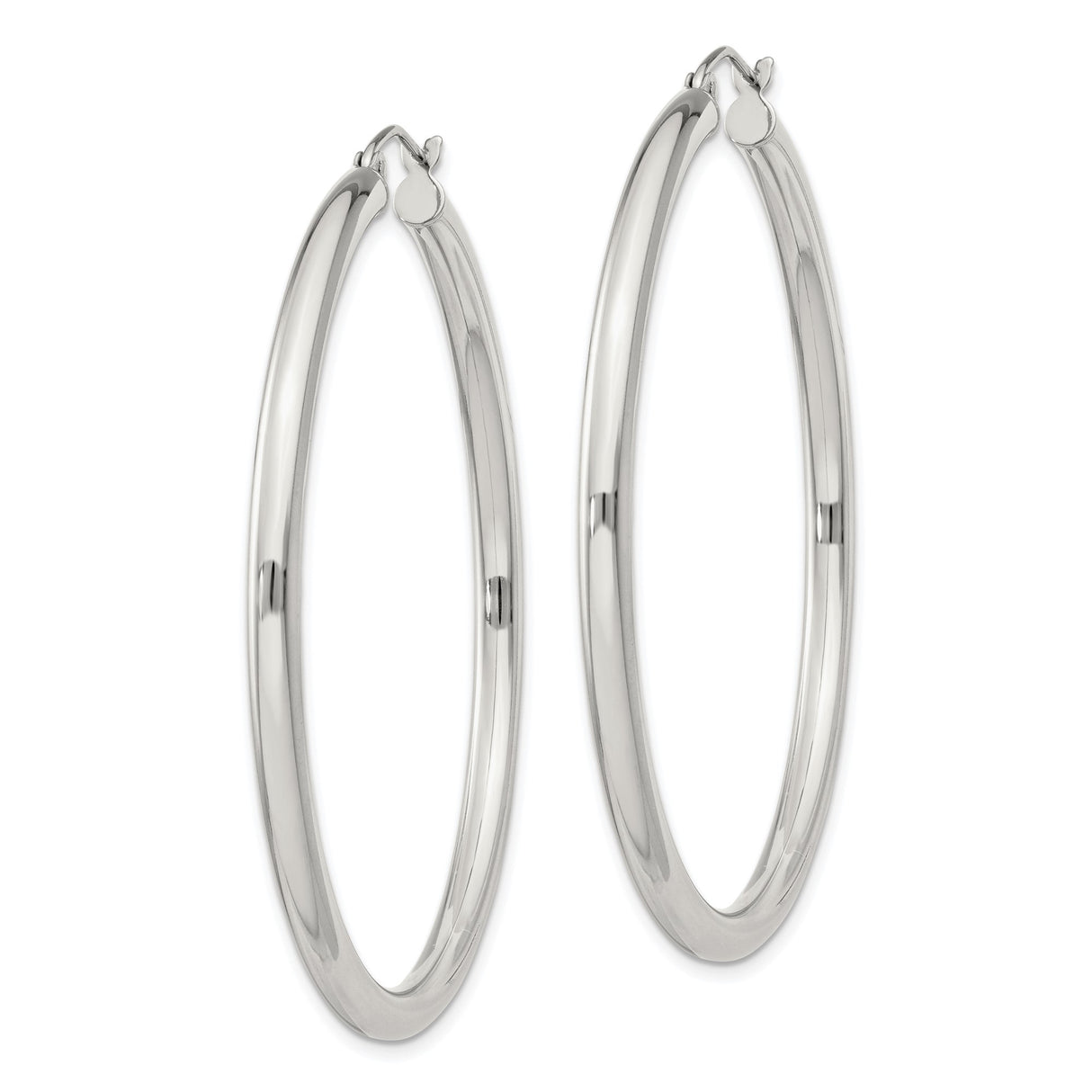 Sterling Silver Large Hoop Earrings, Classic Round Tube Design, Polished Finish, Lightweight Style