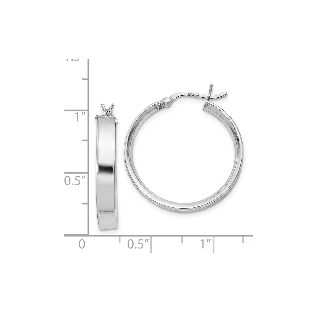 Sterling Silver Hoop Earrings, Rhodium Plated with Latch Back Closure, Minimalist Round Design