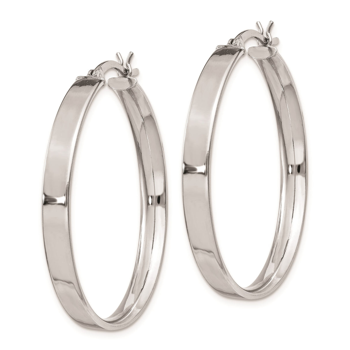 Sterling Silver Hoop Earrings with Latch-Back Closure, Square Tube Design, Polished Finish