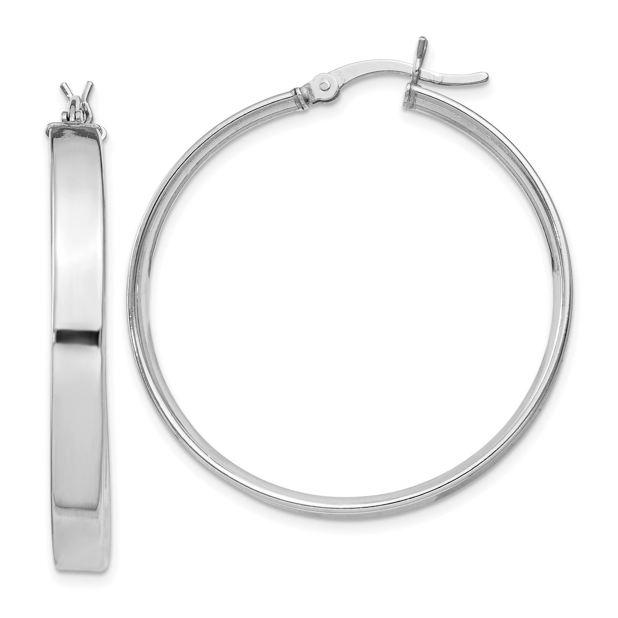 Sterling Silver Hoop Earrings with Latch-Back Closure, Square Tube Design, Polished Finish