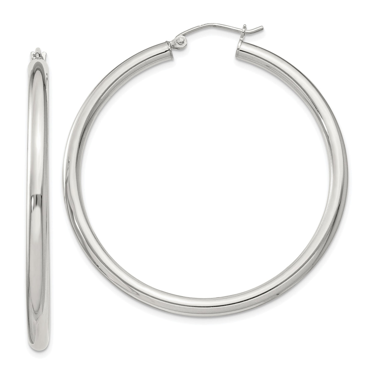 Sterling Silver Hoop Earrings, Classic Round Polished Design, Lightweight Minimalist Style for Women