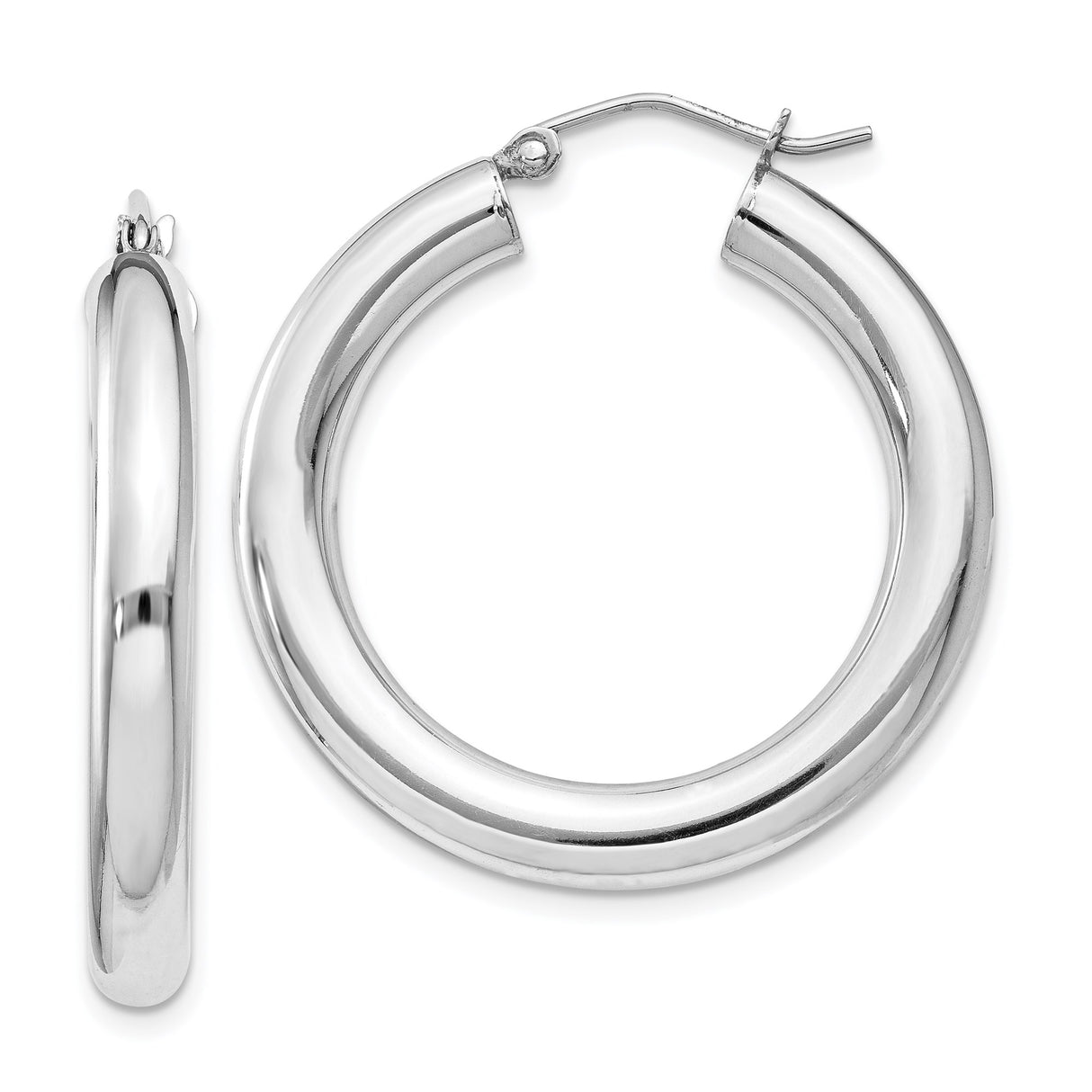Sterling Silver Hoop Earrings, Polished Rounded Tube Design, Lightweight Minimalist Style for Women