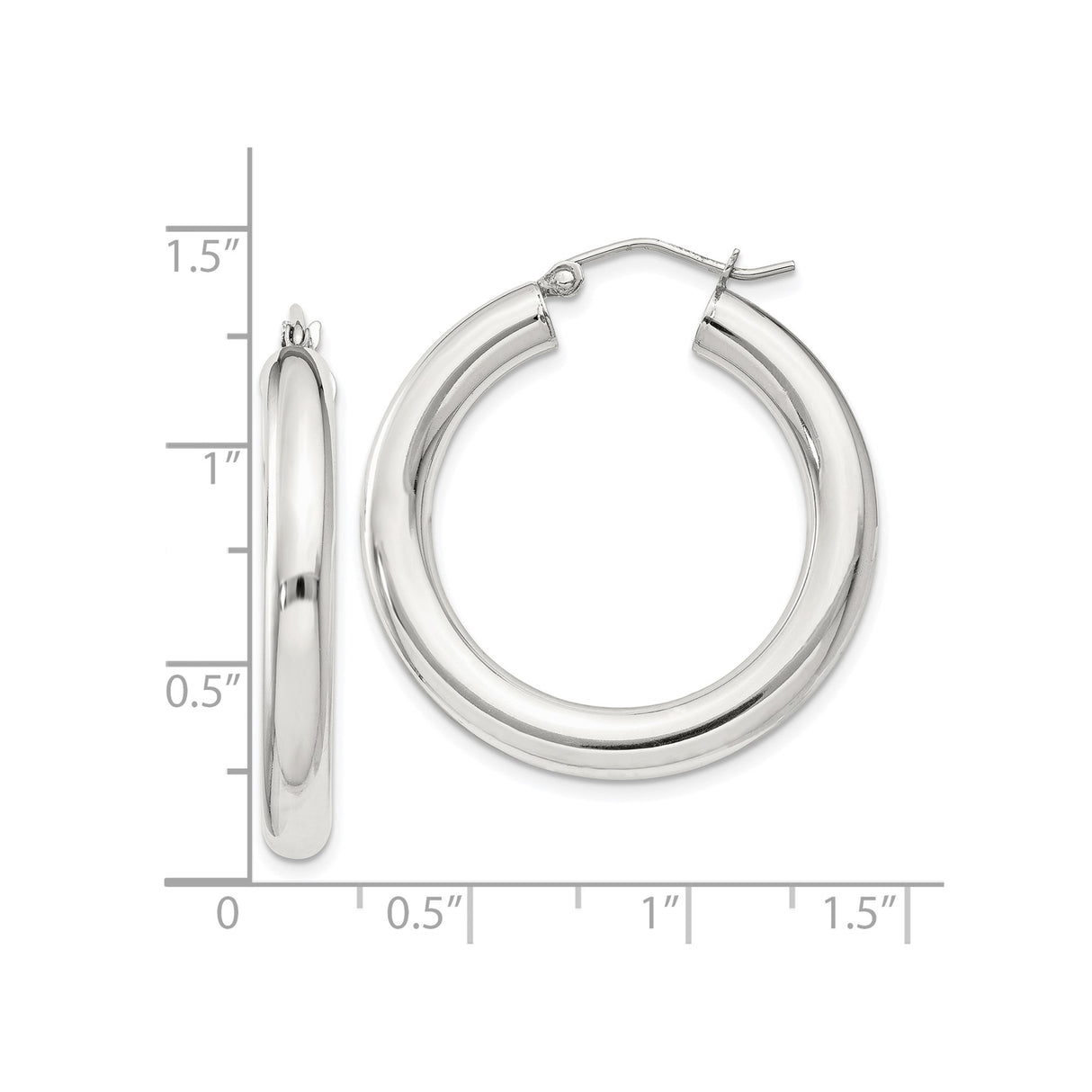 Sterling Silver Hoop Earrings, Classic Round Polished Design, Lightweight Minimalist Style