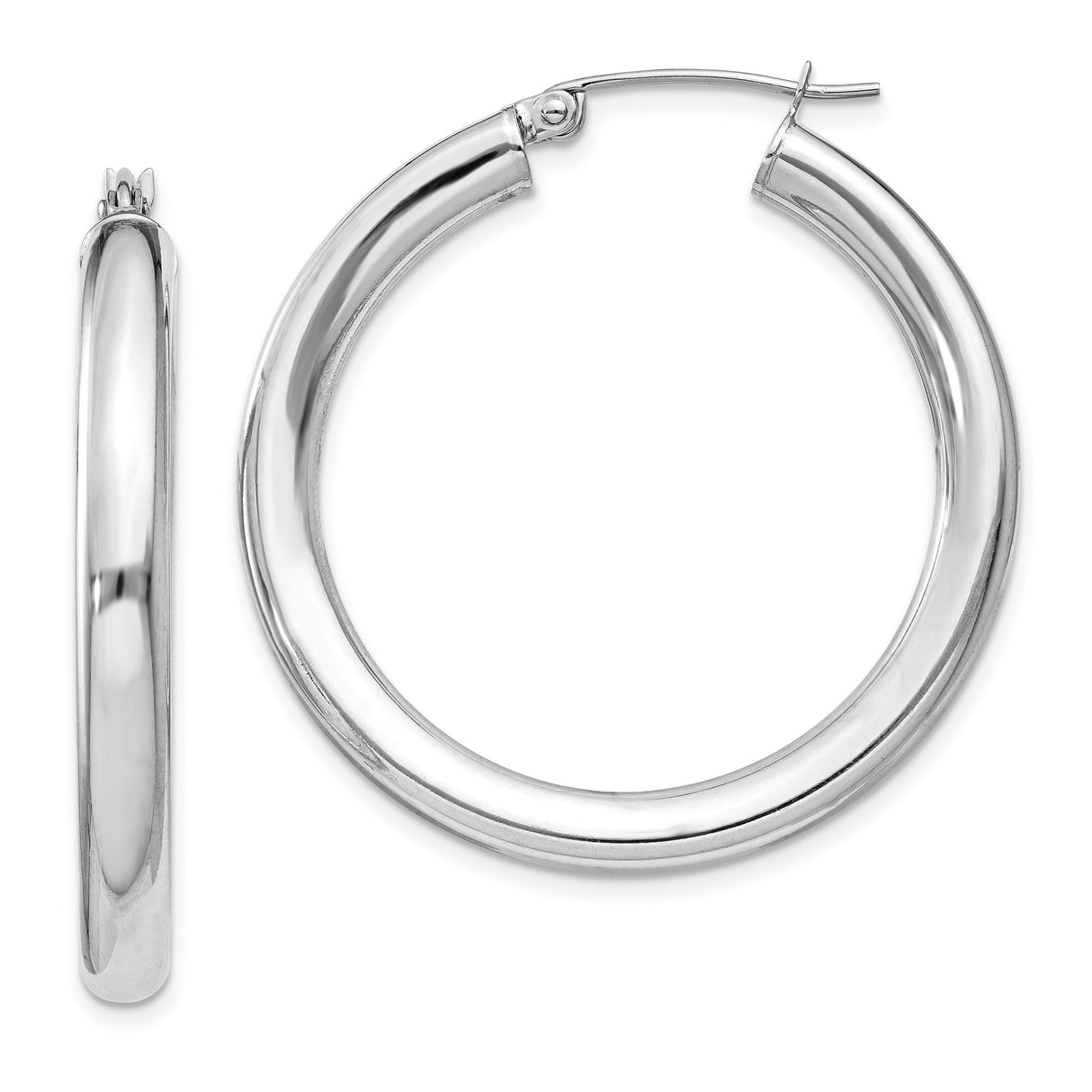 Sterling Silver Hoop Earrings, Classic Round Design with Polished Finish and Latch Back Closure