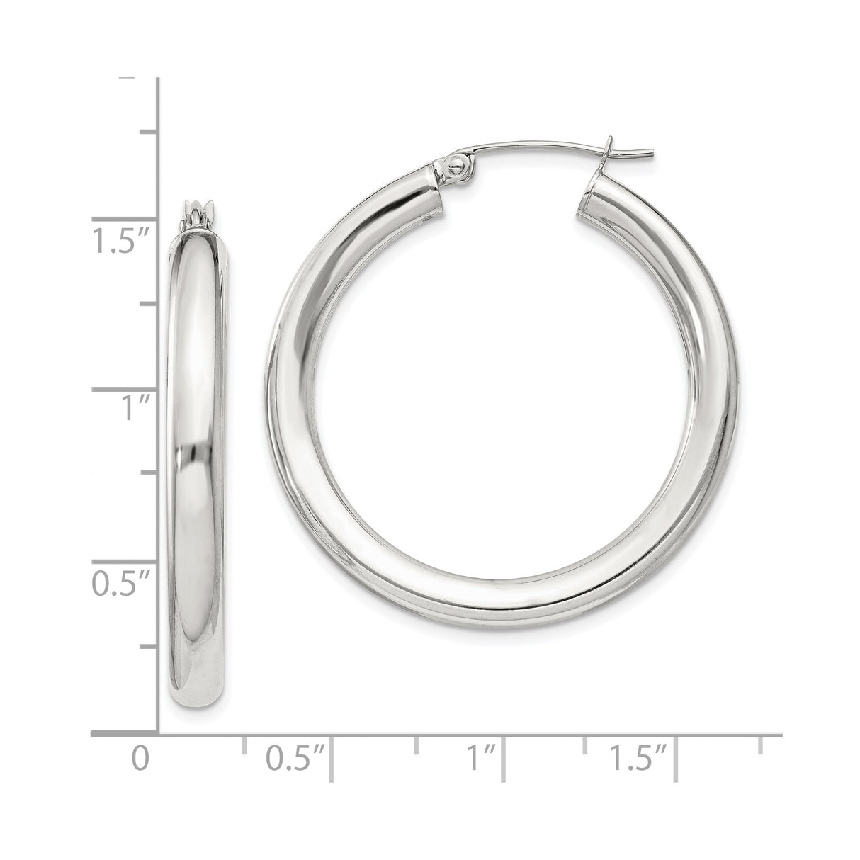Sterling Silver Hoop Earrings, Medium Size Classic Round Hoops with High Polish Finish