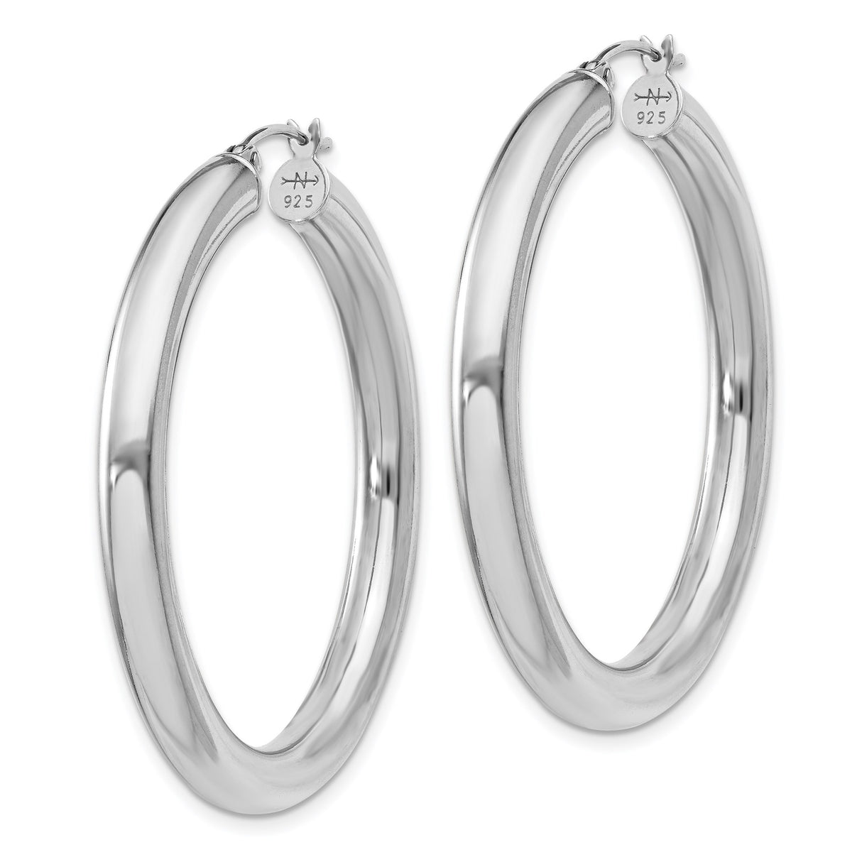 Sterling Silver Hoop Earrings, Medium Round Polished Hoops with Smooth High-Shine Finish for Women
