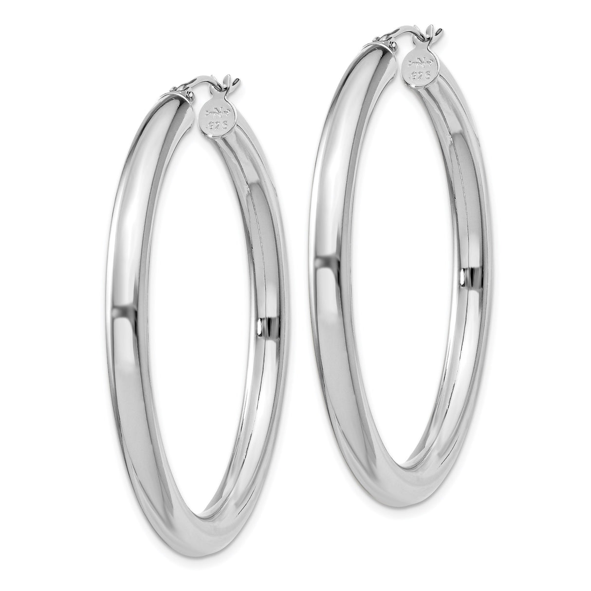 Sterling Silver Hoop Earrings, Medium to Large Lightweight Polished Rhodium-Plated Hoops for Women
