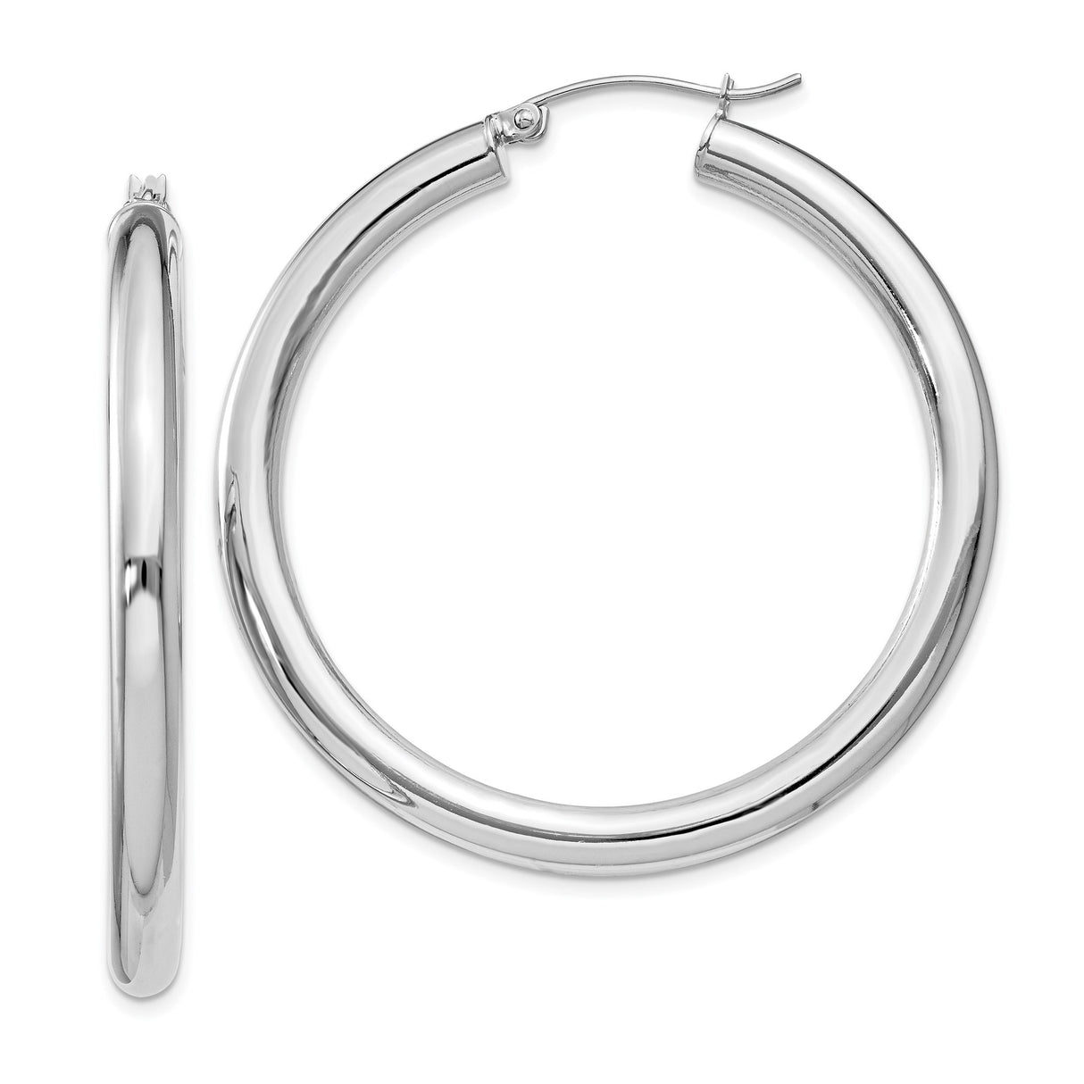 Sterling Silver Hoop Earrings, Medium to Large Lightweight Polished Rhodium-Plated Hoops for Women