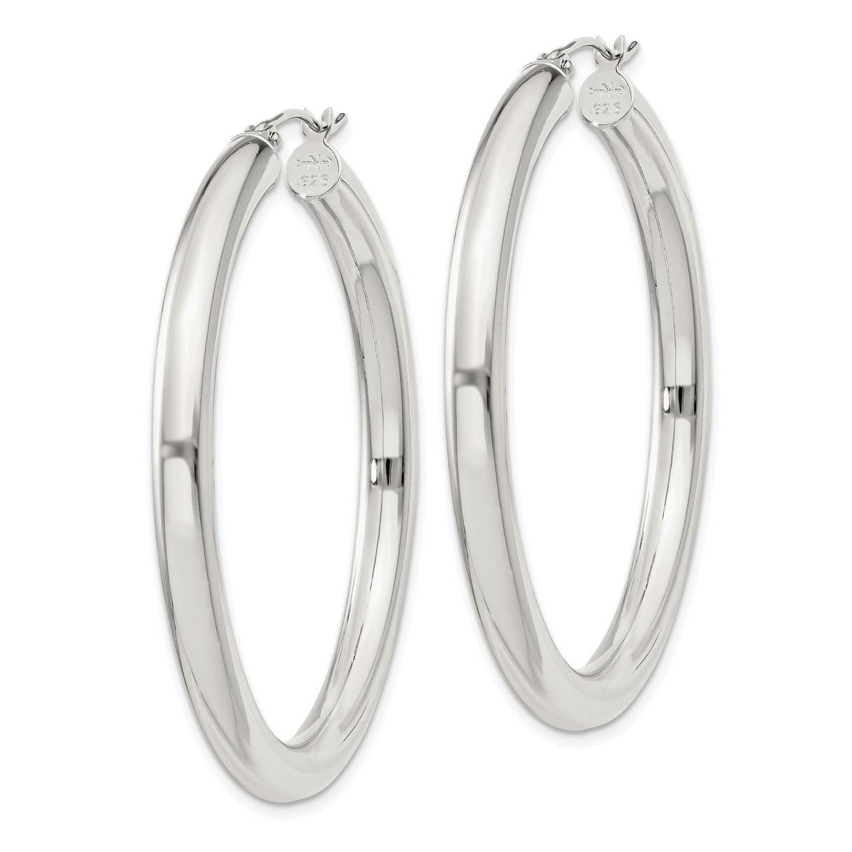 Sterling Silver Hoop Earrings with Smooth Polished Finish, Classic Round Latch Back Design