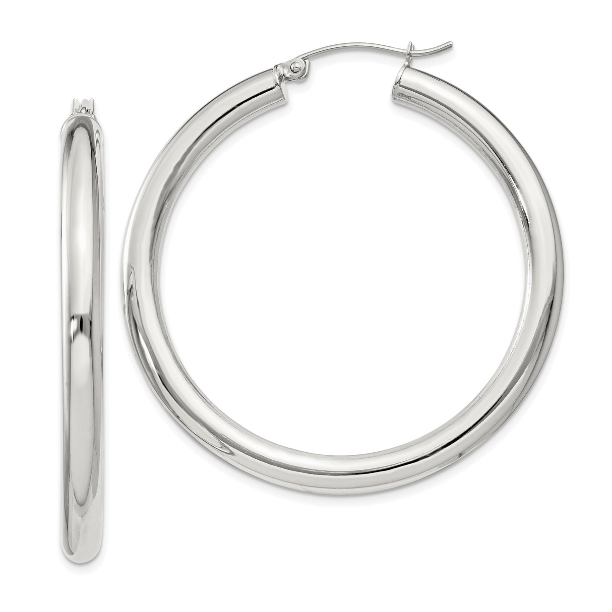 Sterling Silver Hoop Earrings with Smooth Polished Finish, Classic Round Latch Back Design
