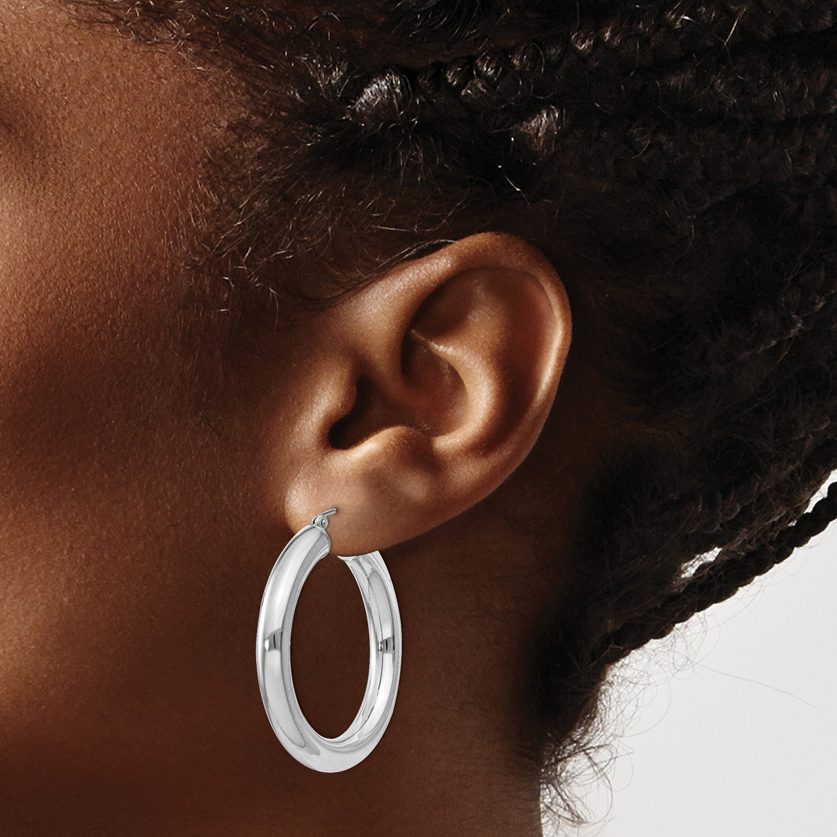 Sterling Silver Hoop Earrings, Medium Round Tube Design with High Polish Finish