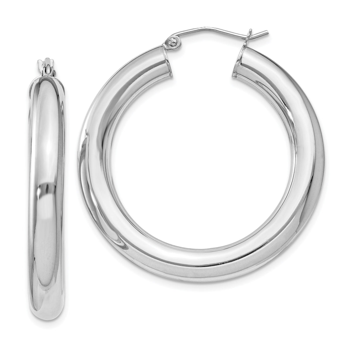 Sterling Silver Hoop Earrings, Medium Round Tube Design with High Polish Finish
