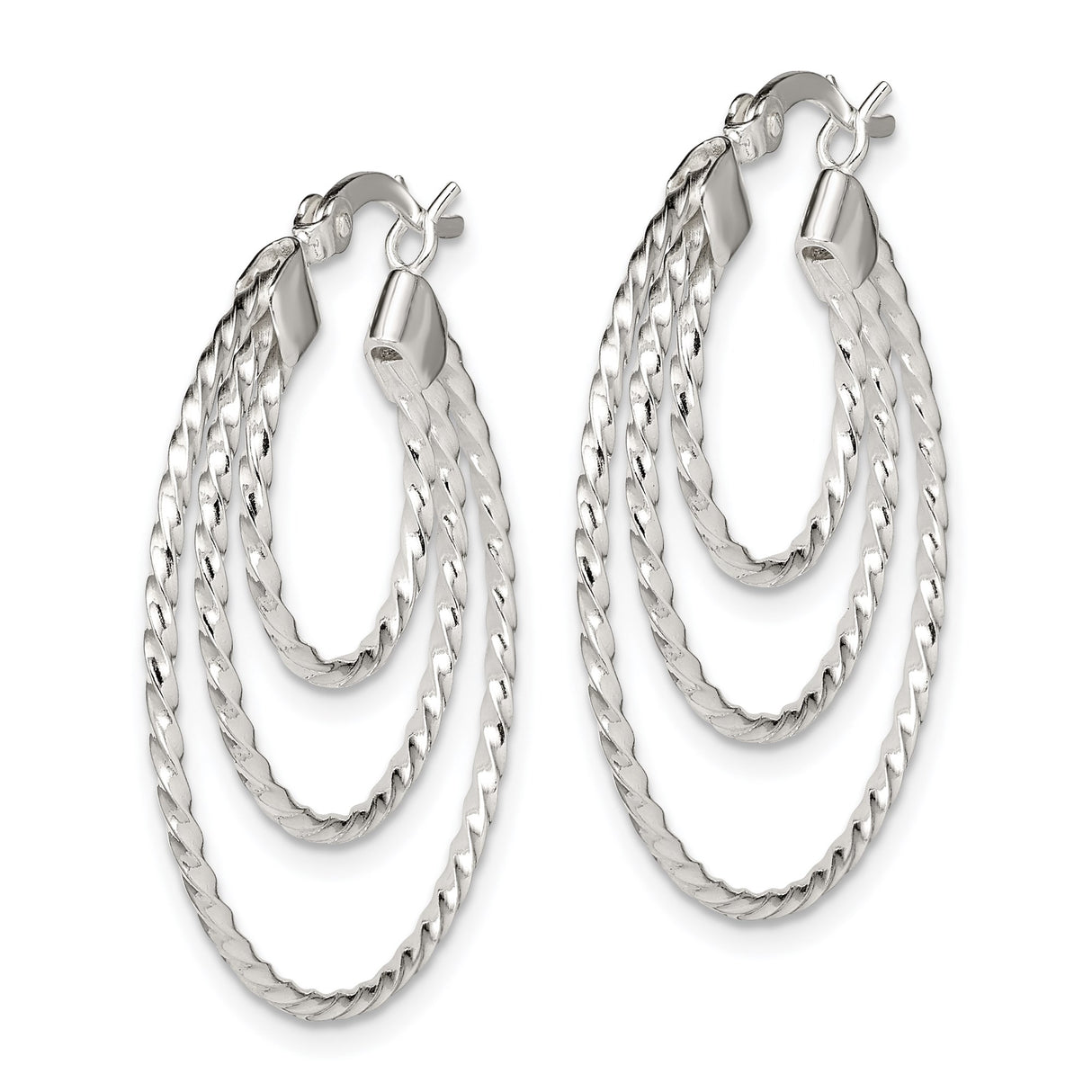Sterling Silver Hoop Earrings, Twisted Rope Design with Dual Texture, Polished Finish