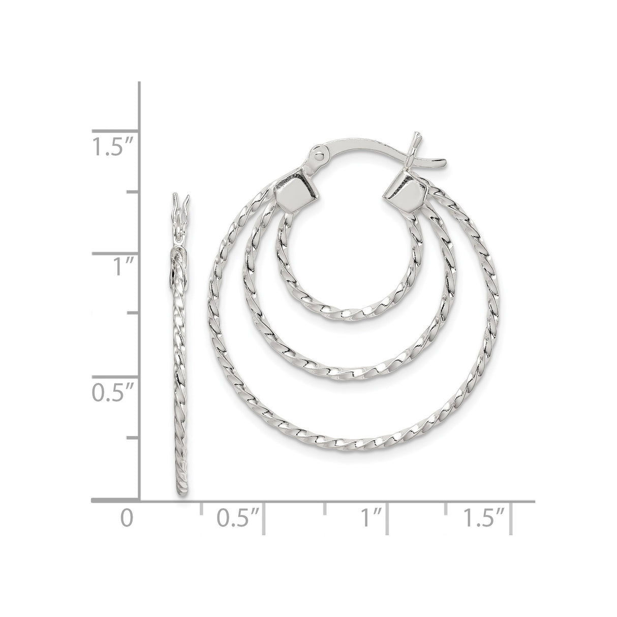 Sterling Silver Hoop Earrings, Twisted Rope Design with Dual Texture, Polished Finish