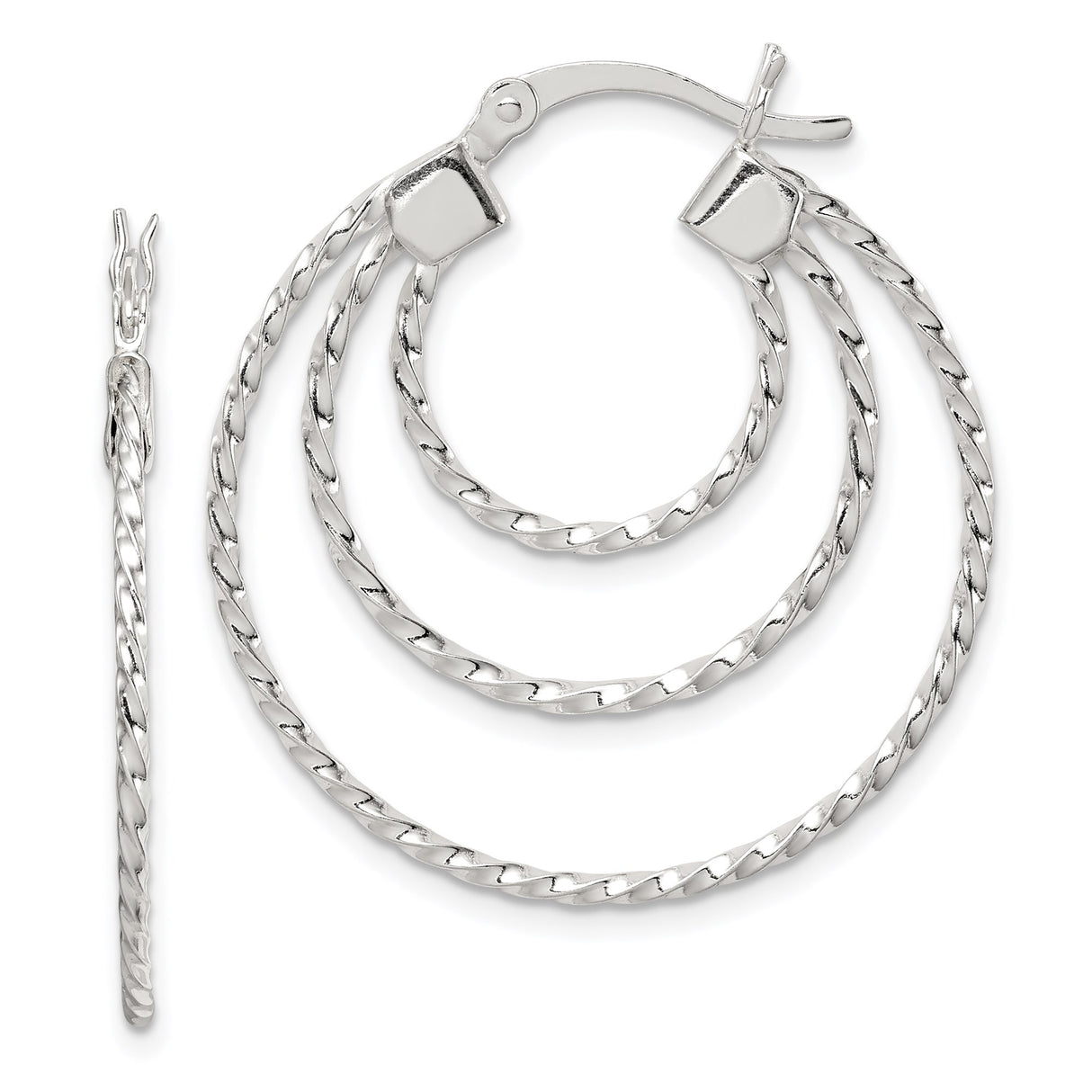 Sterling Silver Hoop Earrings, Twisted Rope Design with Dual Texture, Polished Finish