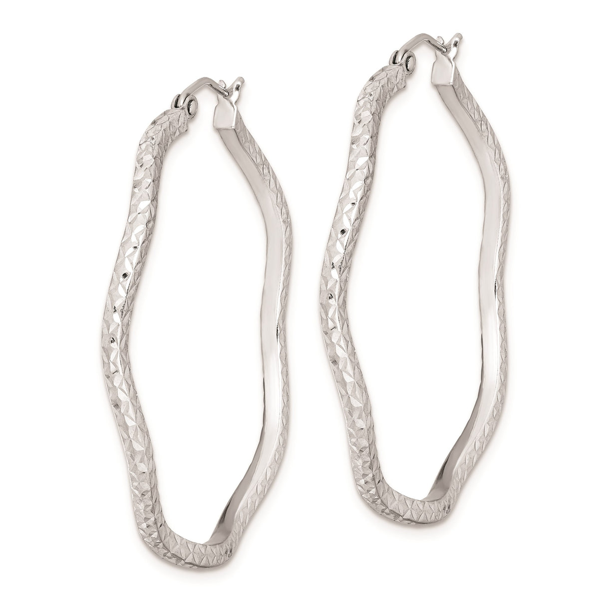 Sterling Silver Hoop Earrings, Large Twisted Hoops with Diamond-Cut Textured Finish