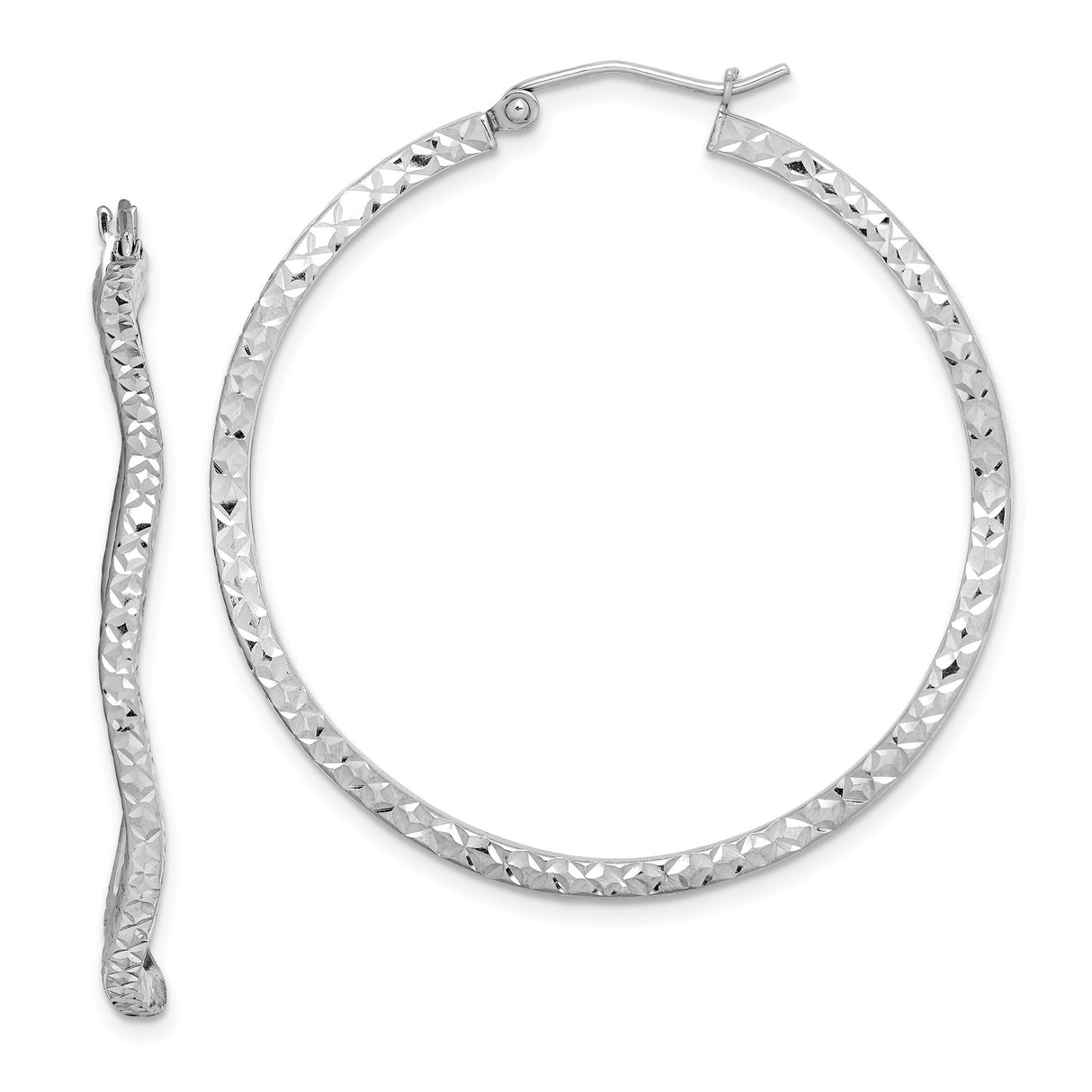 Sterling Silver Hoop Earrings, Large Twisted Hoops with Diamond-Cut Textured Finish
