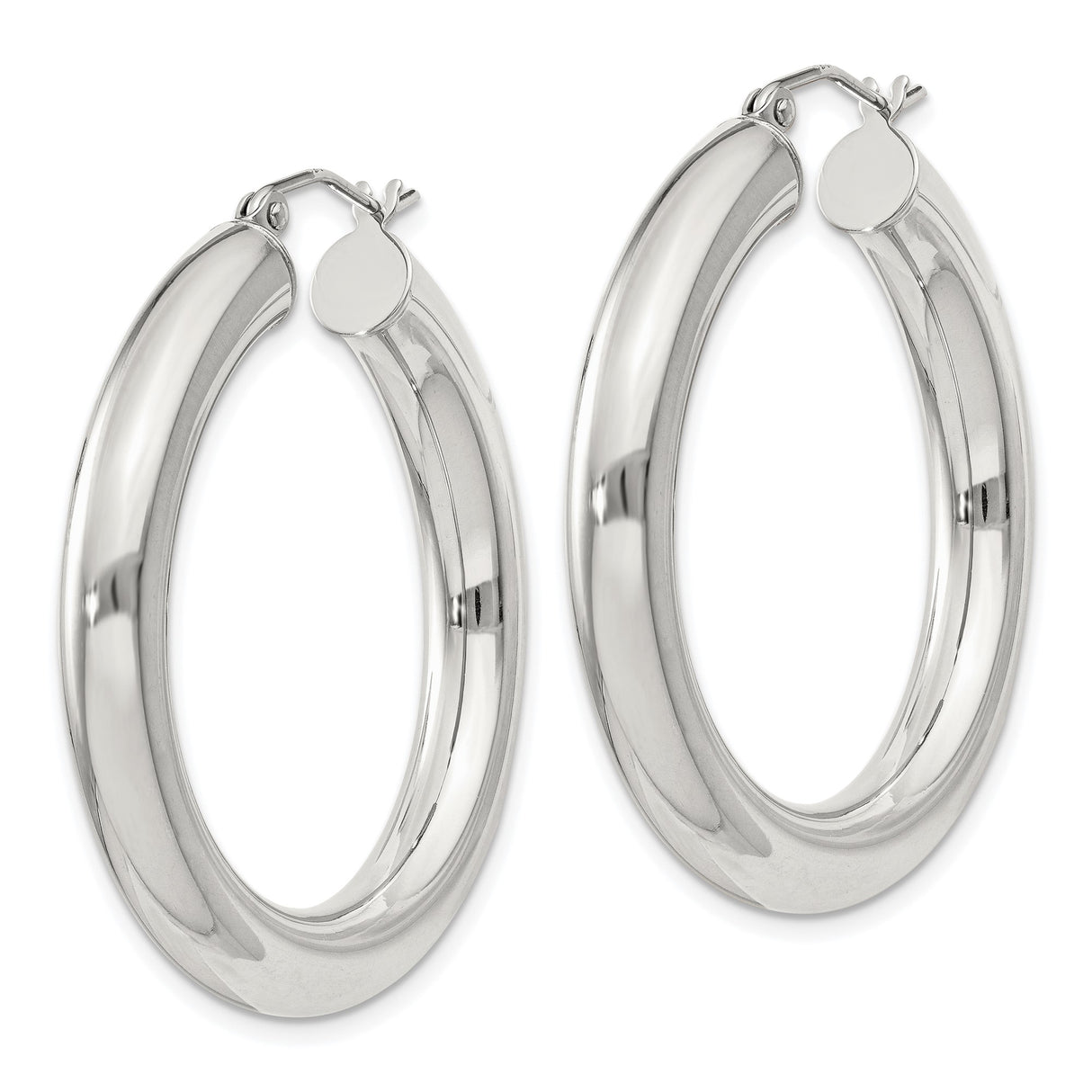 Sterling Silver Hoop Earrings, Thick Tubular Round Design, Polished Minimalist Style for Women