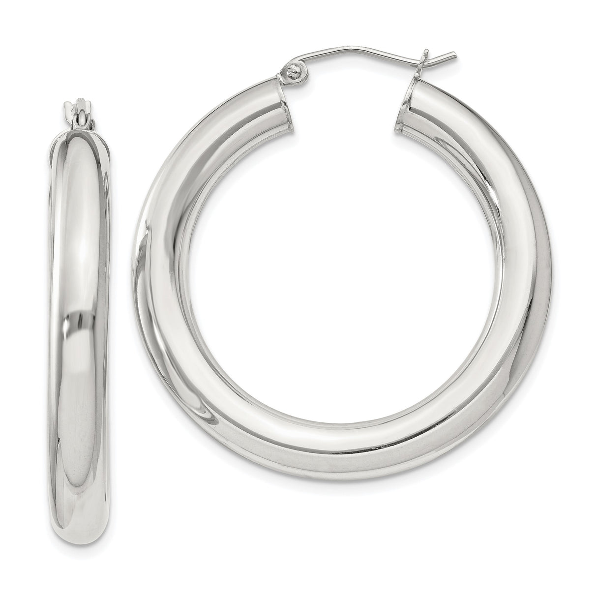 Sterling Silver Hoop Earrings, Thick Tubular Round Design, Polished Minimalist Style for Women