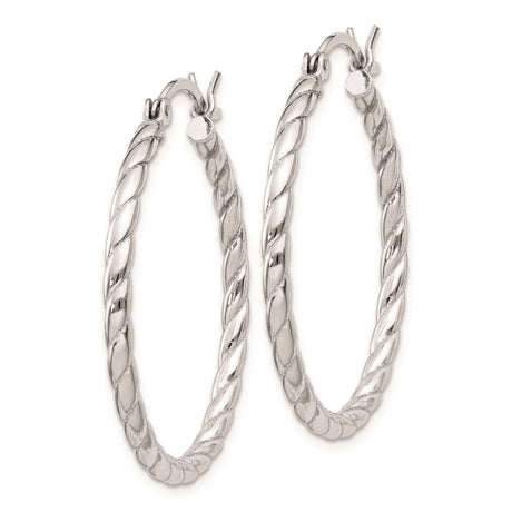 Sterling Silver Twisted Rope Hoop Earrings, Medium Size Polished Tube Style for Women