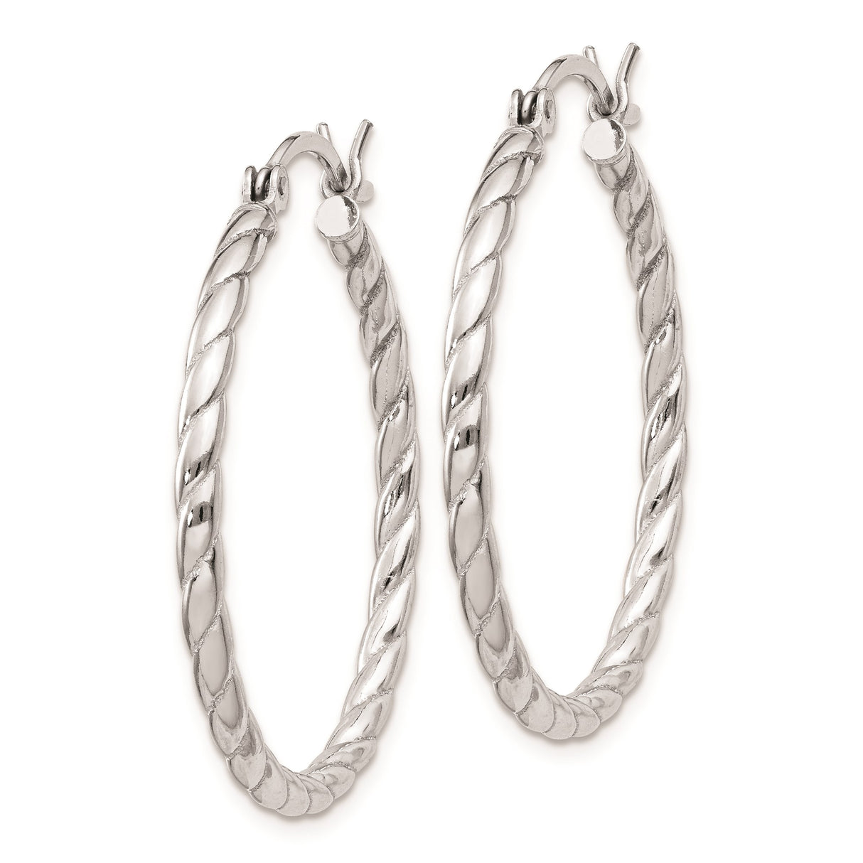 Sterling Silver Twisted Rope Hoop Earrings, Medium Size Polished Tube Style for Women