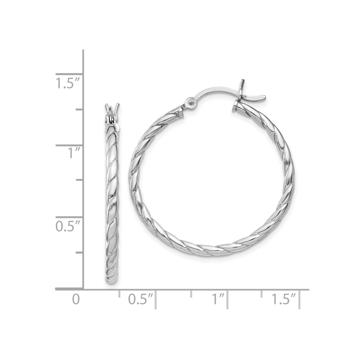 Sterling Silver Twisted Rope Hoop Earrings, Medium Size Polished Tube Style for Women