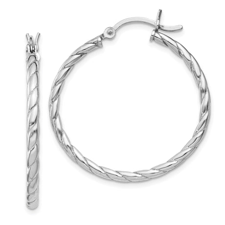 Sterling Silver Twisted Rope Hoop Earrings, Medium Size Polished Tube Style for Women