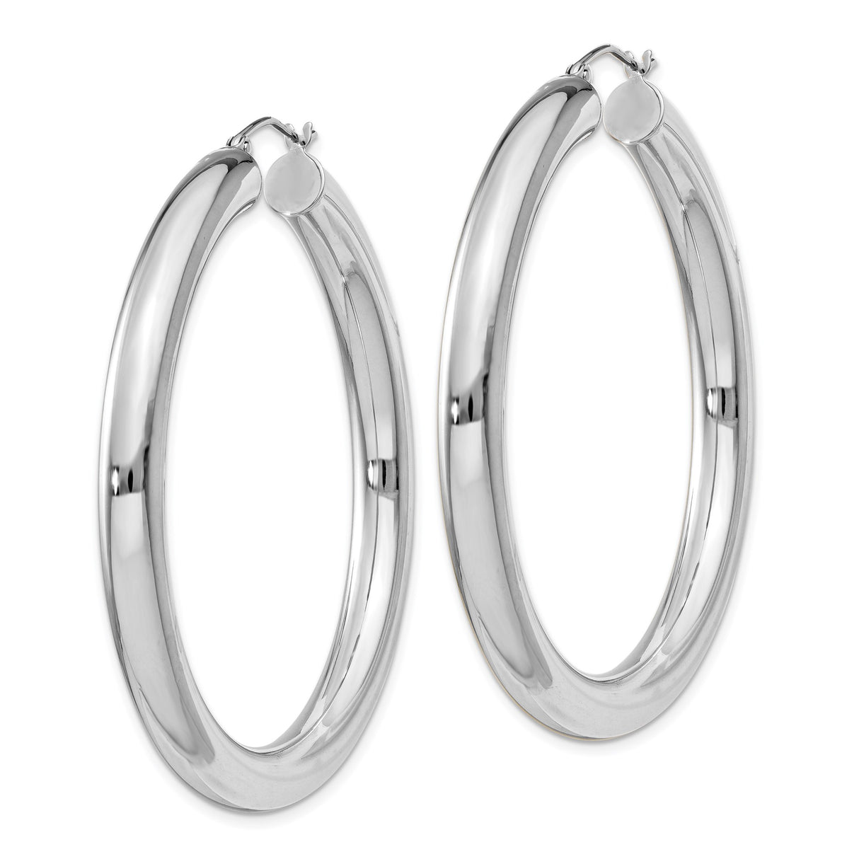 Sterling Silver Hoop Earrings, Classic Polished Round Tube Design, 50mm Large Size