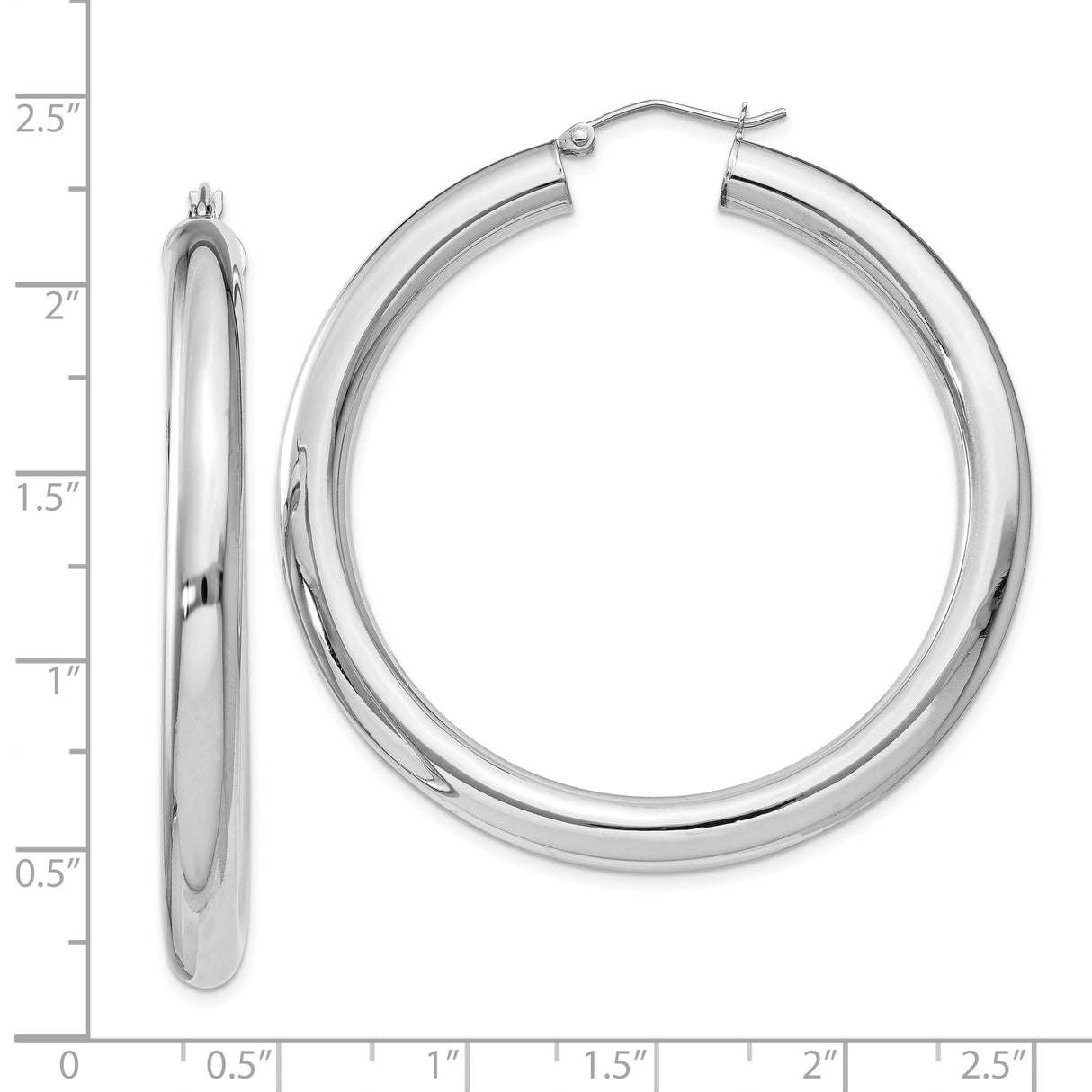 Sterling Silver Hoop Earrings, Classic Polished Round Tube Design, 50mm Large Size