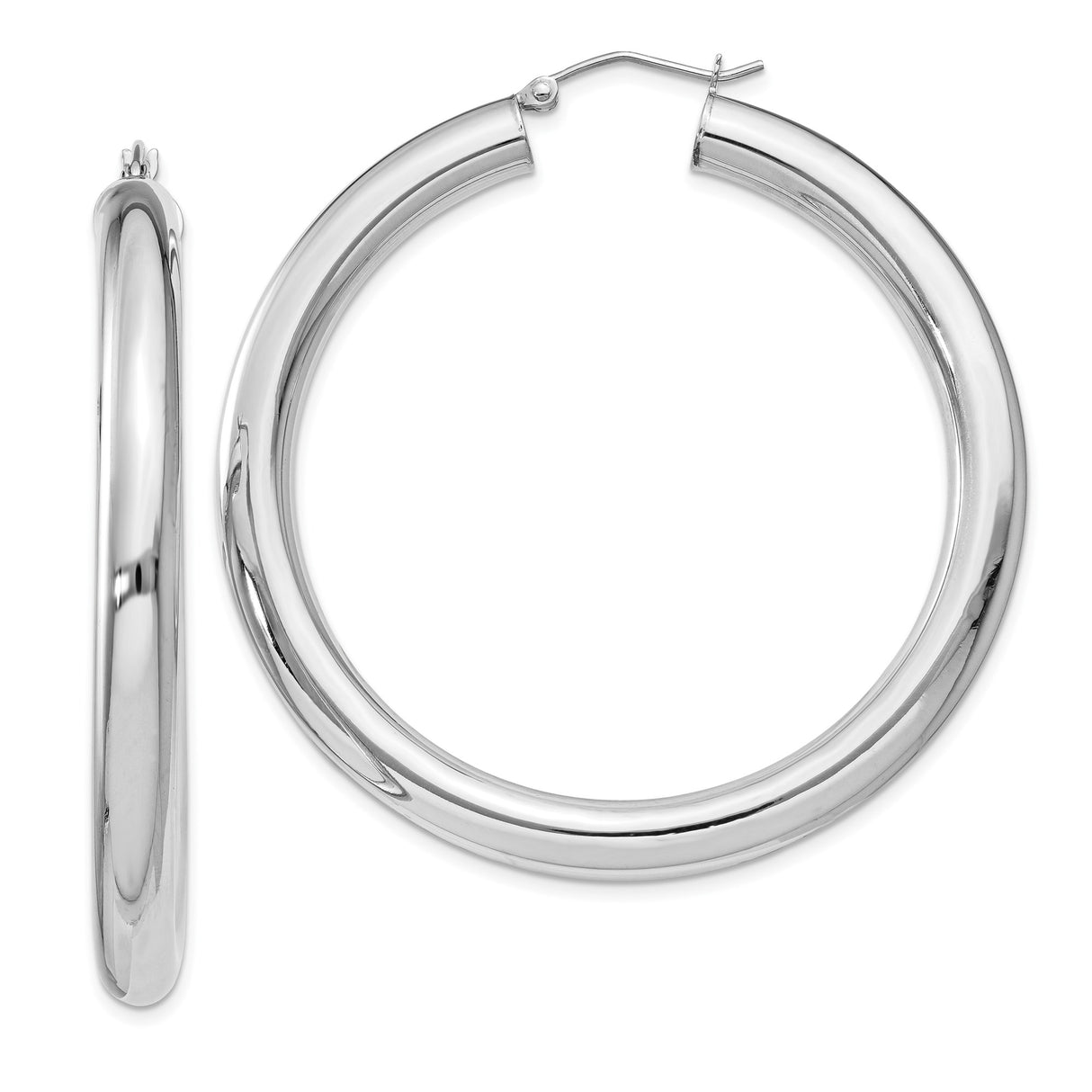 Sterling Silver Hoop Earrings, Classic Polished Round Tube Design, 50mm Large Size
