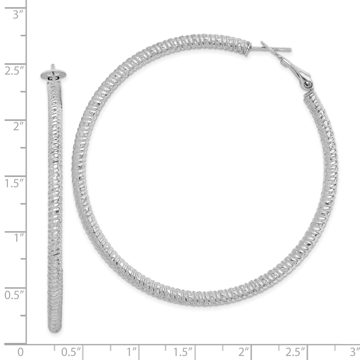 Sterling Silver Hoop Earrings, Textured Ribbed Design with High-Polish Finish