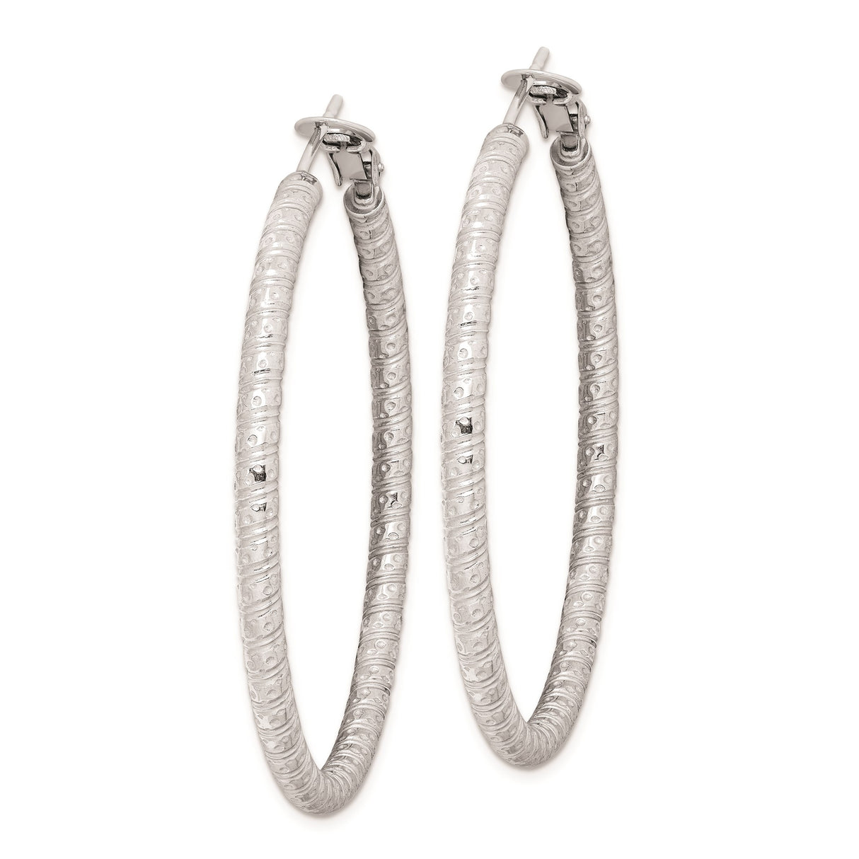 Sterling Silver Hoop Earrings with Etched Swirl Design and Polished Finish