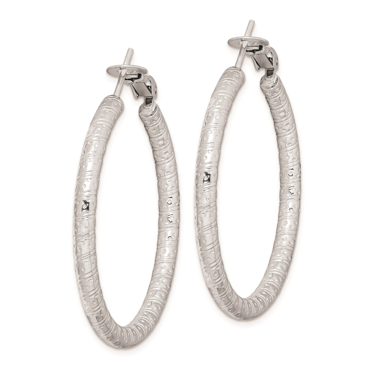 Sterling Silver Hoop Earrings with Textured Raised Pattern, Large Modern Statement Style